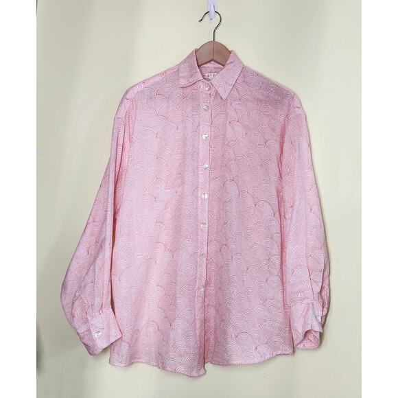 Marea Button Down Shirt Womens XS Pink White Geo Print Long Sleeve Cotton Luxe - Picture 1 of 6